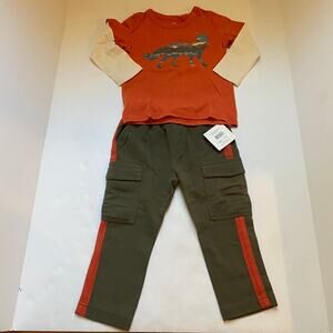 Tea Collection Fox Print Long Sleeve Shirt & Stripe Cargo Pants